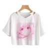 Pink Riamu Cute Anime Girl Print V-neck Crop Top Tee