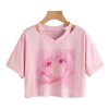 Pink Riamu Cute Anime Girl Print V-neck Crop Top Tee