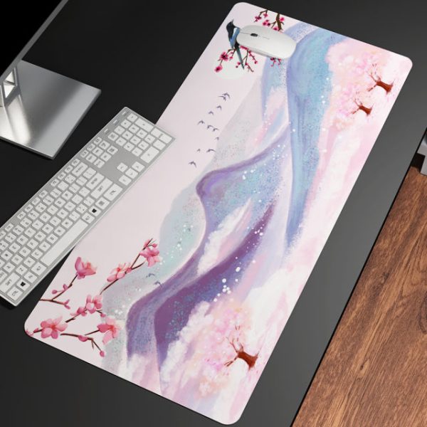 Pink Sakura Japanese Shrine Mountains Large Mouse Pad Collection