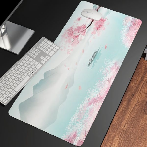 Pink Sakura Japanese Shrine Mountains Large Mouse Pad Collection