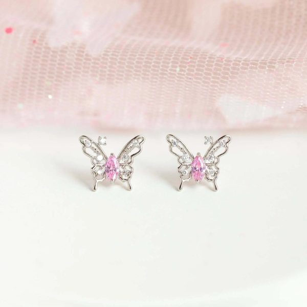 Pink Starry Butterfly Gold-plated Stud Earrings