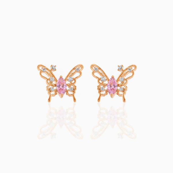 Pink Starry Butterfly Gold-plated Stud Earrings