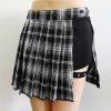 Half-Cut High Waist Black Checked Mini Skirts
