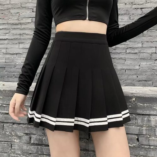 Preppy Pleated Striped Tennis Black Pink Navy White Mini Skirt