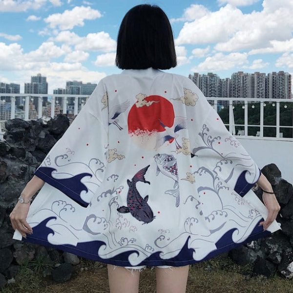 Rising Sun and Lucky Koi Japanese Woman Kimono