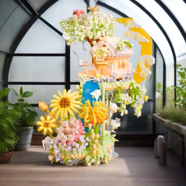 Romantic Waterfall Orchard Villa Micro Building Blocks With Light