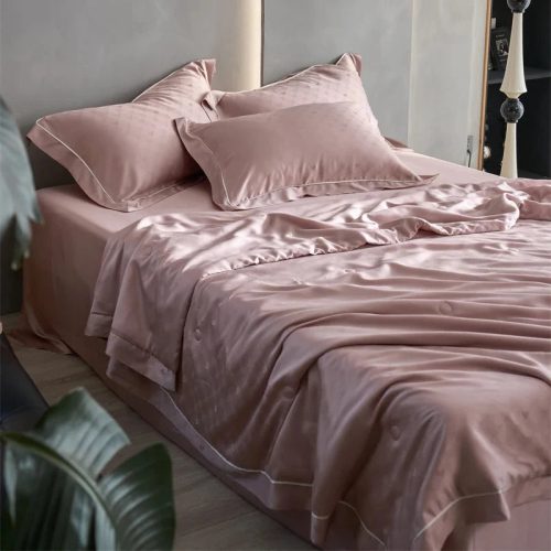 Rose Peach Luxurious Lyocell Jacquard Blanket Set