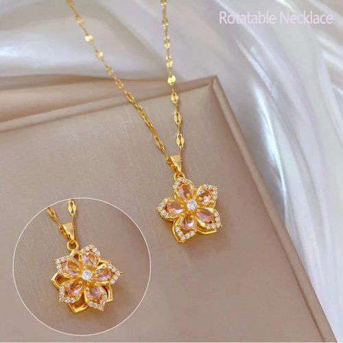Rotatable Sakura Flower Pendant Necklace
