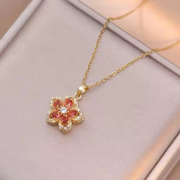 Rotatable Sakura Flower Pendant Necklace Rotatable Sakura Flower Pendant Necklace