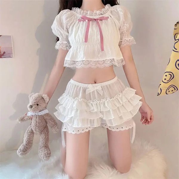 Ruffled Lolita Bloomers White Black Laced Women's Shorts