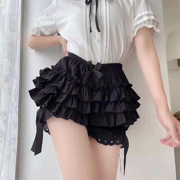 Ruffled Lolita Bloomers White Black Laced Women's Shorts