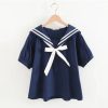 Sailor Moon Inspired Collar White Blue College Shirt Tie Women's Top