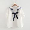 Sailor Moon Inspired Collar White Blue College Shirt Tie Women's Top