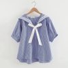 Sailor Moon Inspired Collar White Blue College Shirt Tie Women's Top