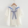 Sailor Moon Inspired Collar White Blue College Shirt Tie Women's Top