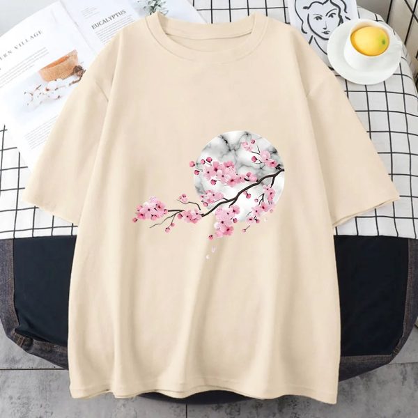 Sakura Cherry Blossom Full Moon Cotton Tee