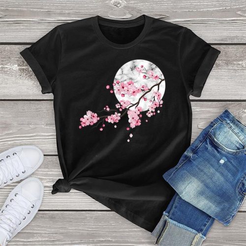 Sakura Cherry Blossom Full Moon Cotton Tee