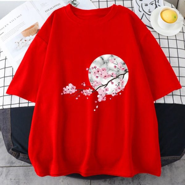 Sakura Cherry Blossom Full Moon Cotton Tee