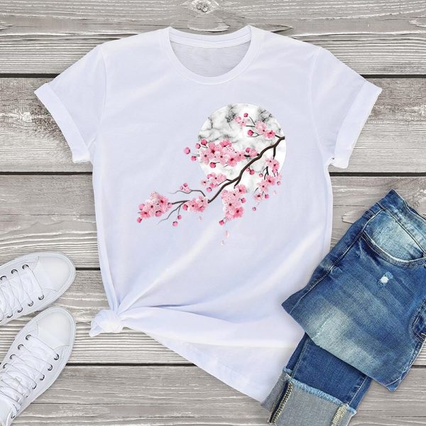 Sakura Cherry Blossom Full Moon Cotton Tee