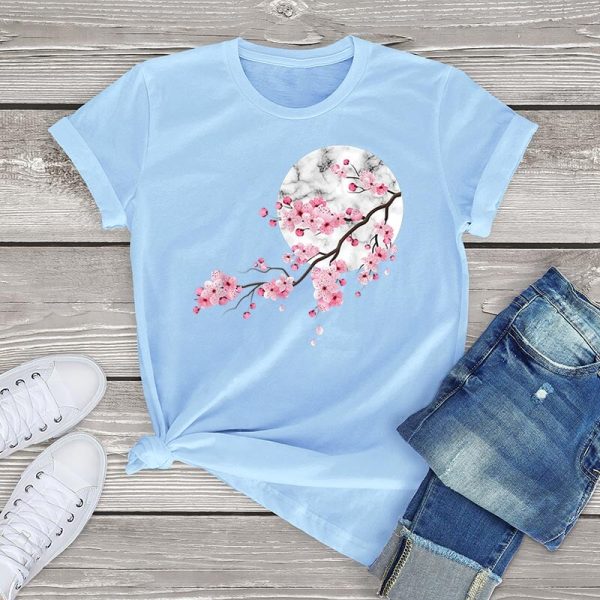 Sakura Cherry Blossom Full Moon Cotton Tee