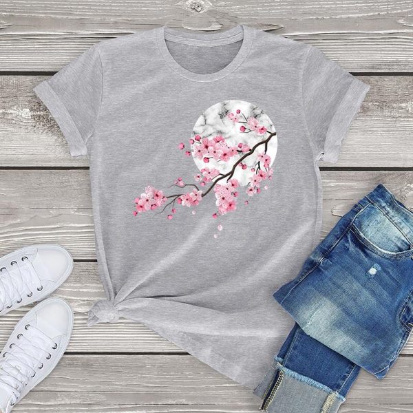 Sakura Cherry Blossom Full Moon Cotton Tee