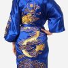Satin Silk Golden Dragon Embroidery Long Kimono Gown