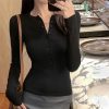 Sleek Slim Fit Ribbed Button-Up Long Sleeve Top