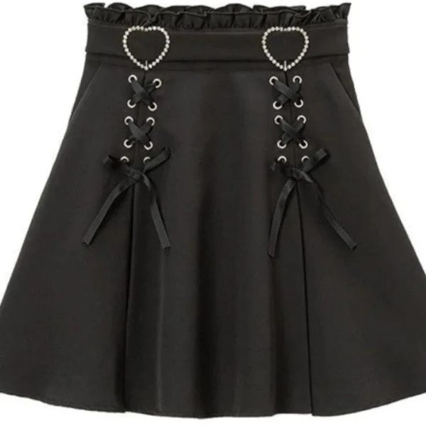 Gothic Black Heart Bow High Waist Mini Skirt