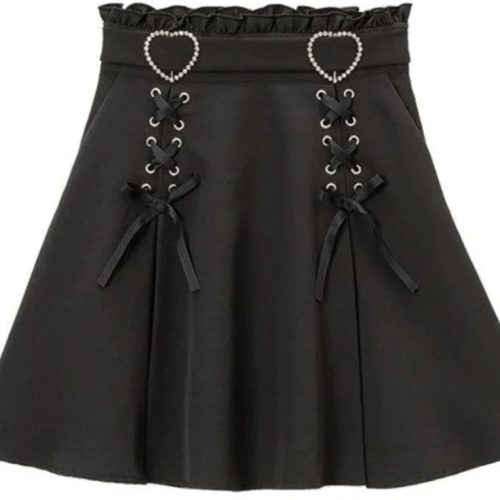 Gothic Black Heart Bow High Waist Mini Skirt