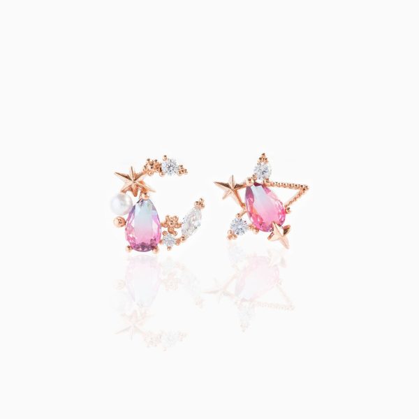 Teardrop Stars Moon Gold-Plated Stud Earrings