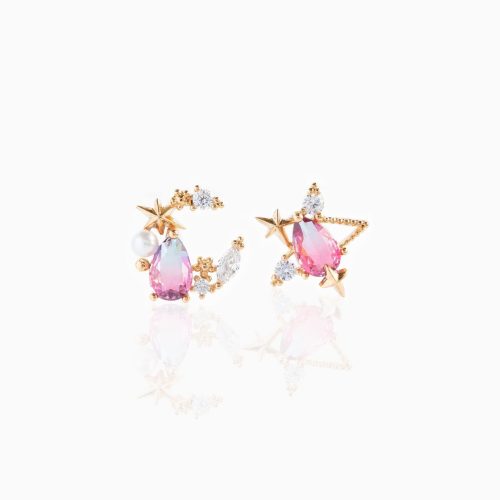 Teardrop Stars Moon Gold-Plated Stud Earrings