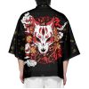 Japanese-themed White Fox Mask Print Unisex Kimono