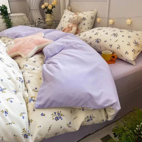 Vintage Flowers Floral Cute Polyester Bedding Set with Bed Sheet