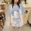 White Anime Washed Blue Girl Two-tone Women's Tee