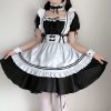White Black Striped Lolita Maid Cosplay Women's Dress