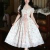 White Pink Cottage Lace Milkmaid Dress