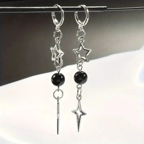 Y2k Celestial Metallic Star Drop Earrings