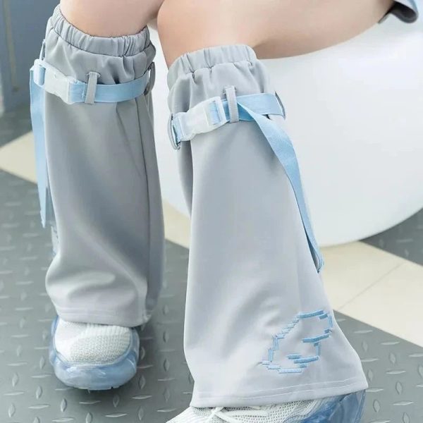Y2K Harajuku Gamer-Chic Blue Black White Buckle Leg Warmers