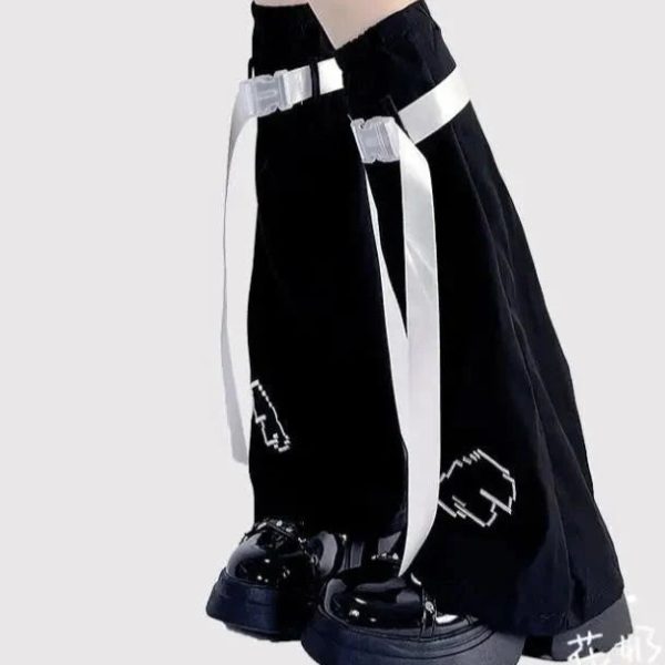 Y2K Harajuku Gamer-Chic Blue Black White Buckle Leg Warmers