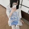 Y2k Japanese Anime Blue Girl Print Oversized Tee