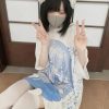 Y2k Japanese Anime Blue Girl Print Oversized Tee