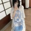 Y2k Japanese Anime Blue Girl Print Oversized Tee
