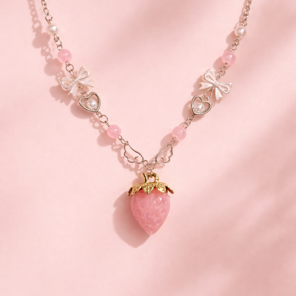 Strawberry bow charm necklace from Homgifts